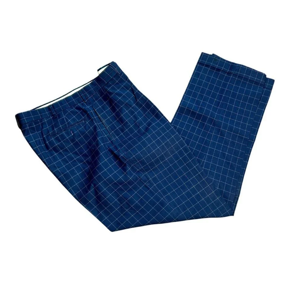 Polo Ralph Lauren Men's Vintage Navy Pleated Plaid 100% Cotton Pants Size 36